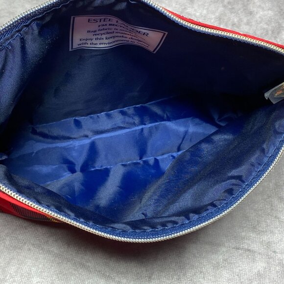 Estée Lauder Tartan Plaid Small Cosmetic Bag Recycled Material Red/Multicolor - Picture 7 of 11